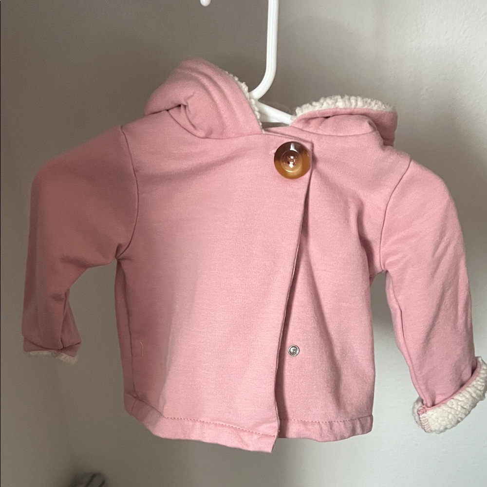 Pink Hooded Baby Jacket with Button